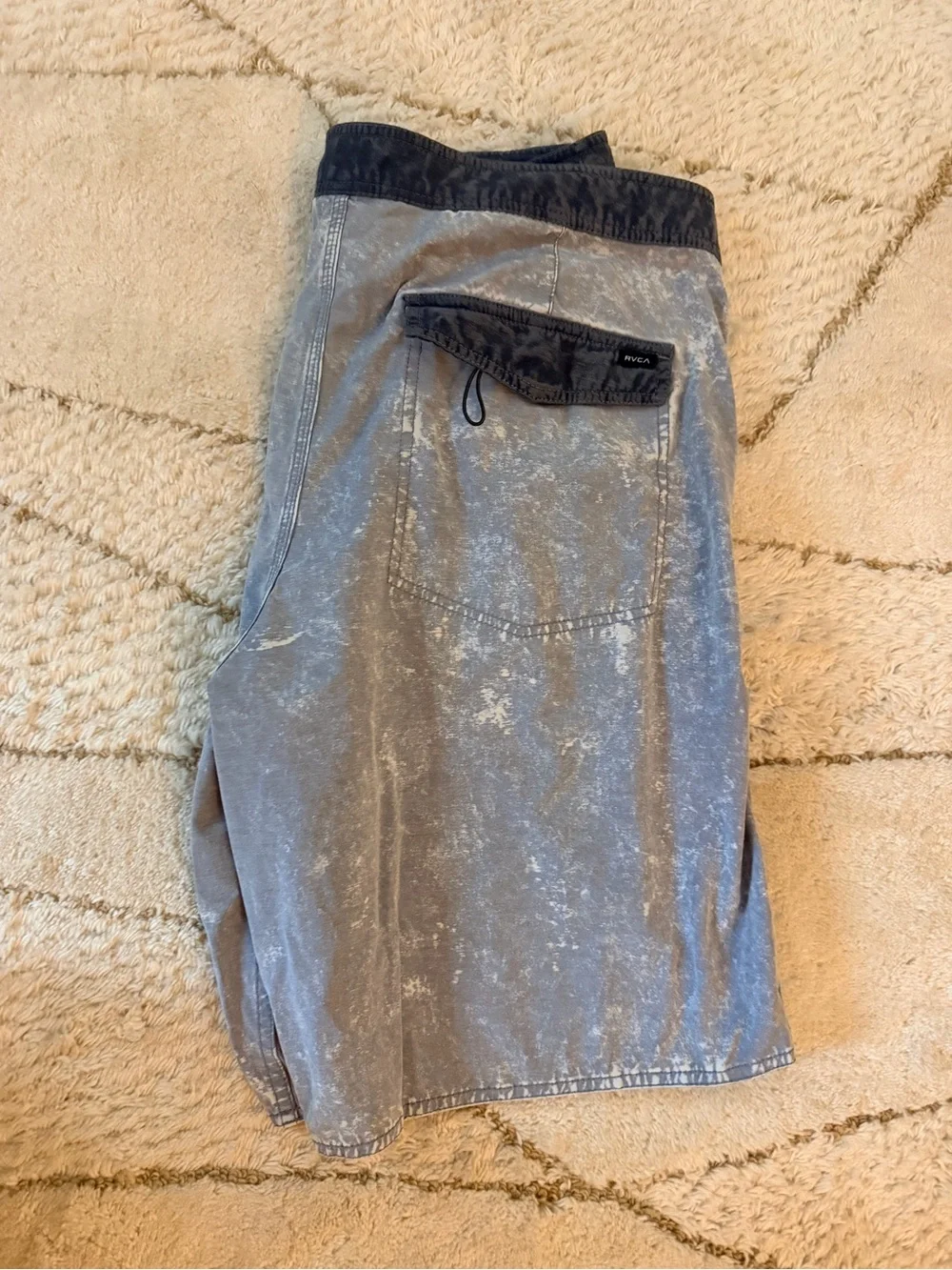 RVCA Men's Washed Gray Swim Board Shorts with Black Waistband